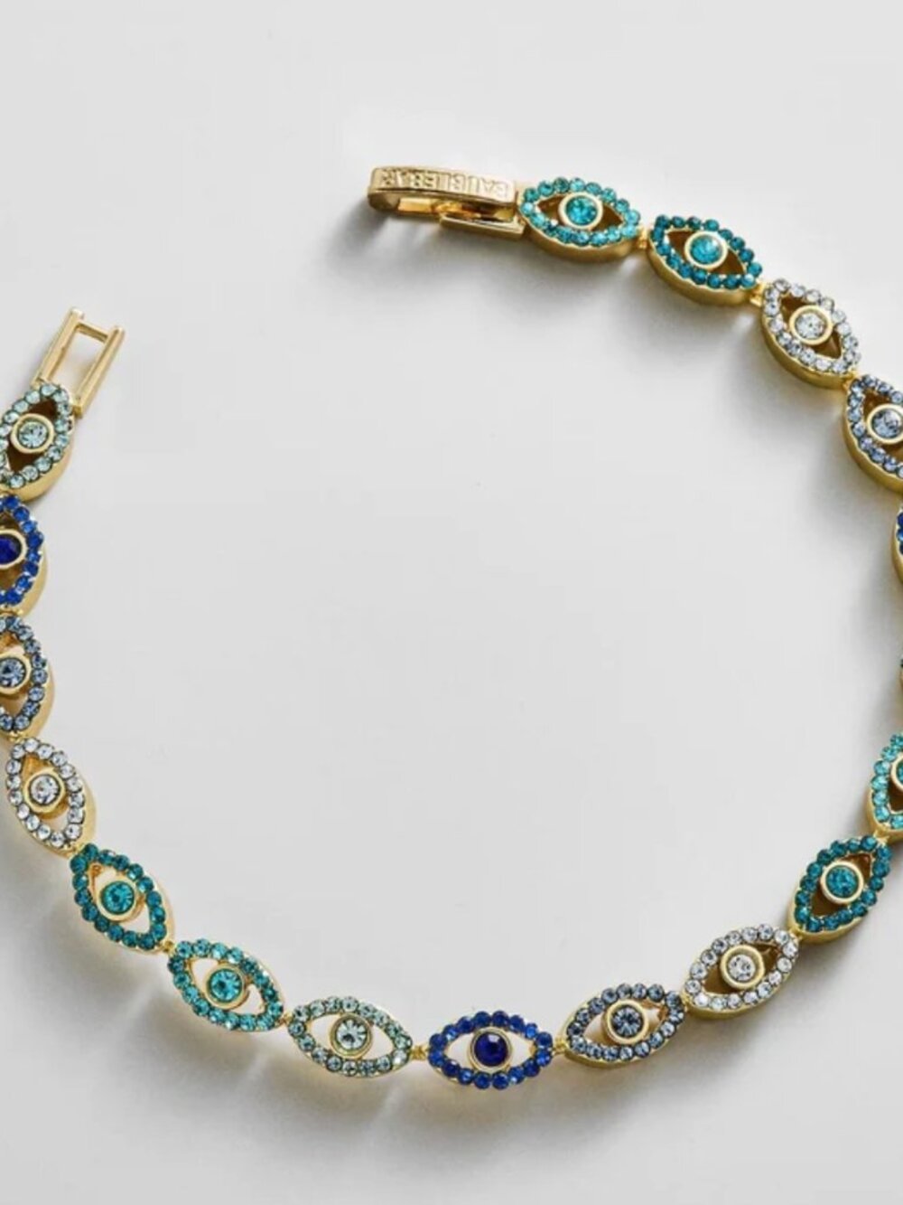 BaubleBar Evil Eye Tennis Bracelet Gold Plated Blue Teal Glass Stone Bracelet